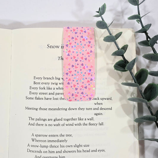 Pink Confetti Hearts Magnetic Bookmark — Sparkle Holographic