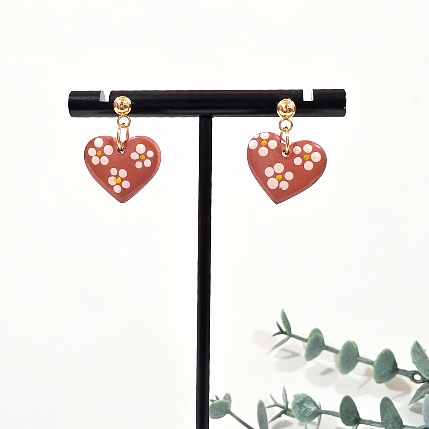 Hand Painted Heart Earrings | Mexican Pottery Style Polymer Clay Earrings