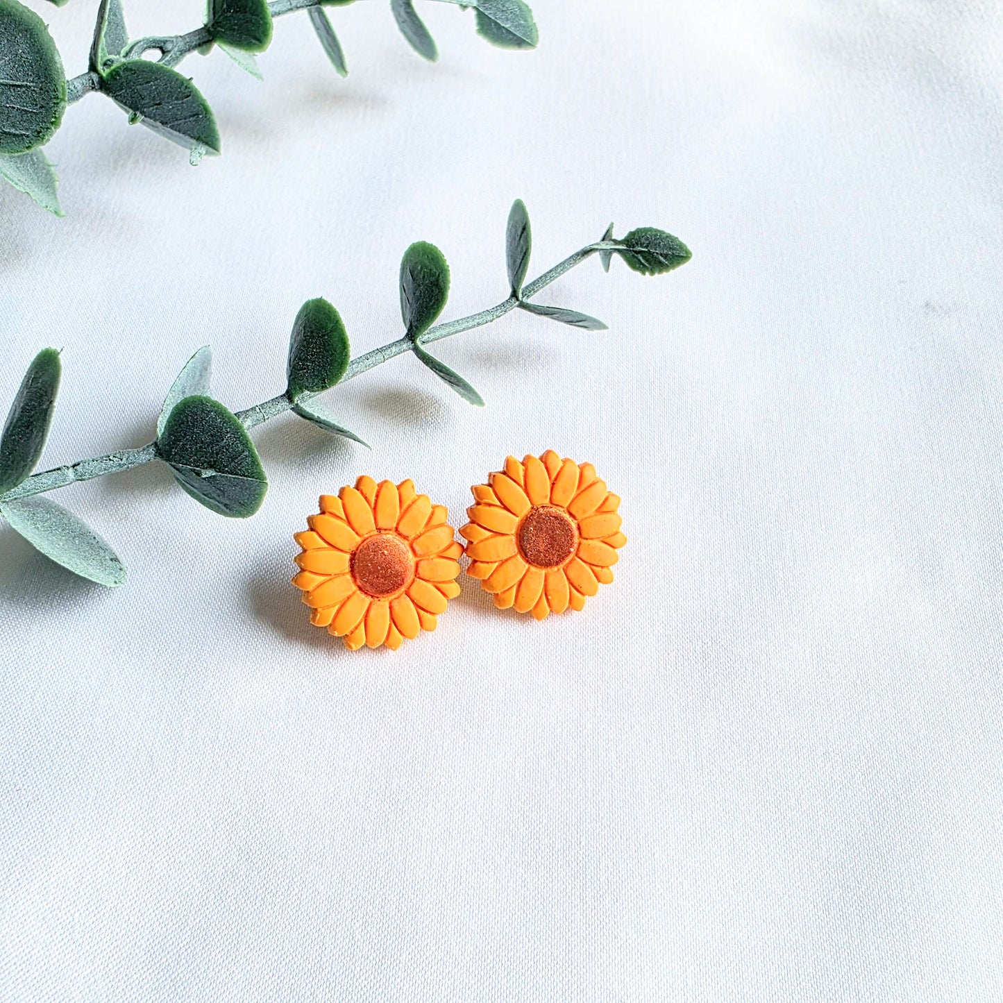 Sunflower Stud Earrings – Handmade Polymer Clay Floral Jewelry