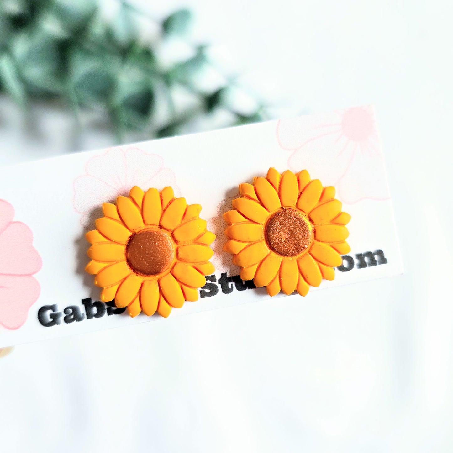 Sunflower Stud Earrings – Handmade Polymer Clay Floral Jewelry