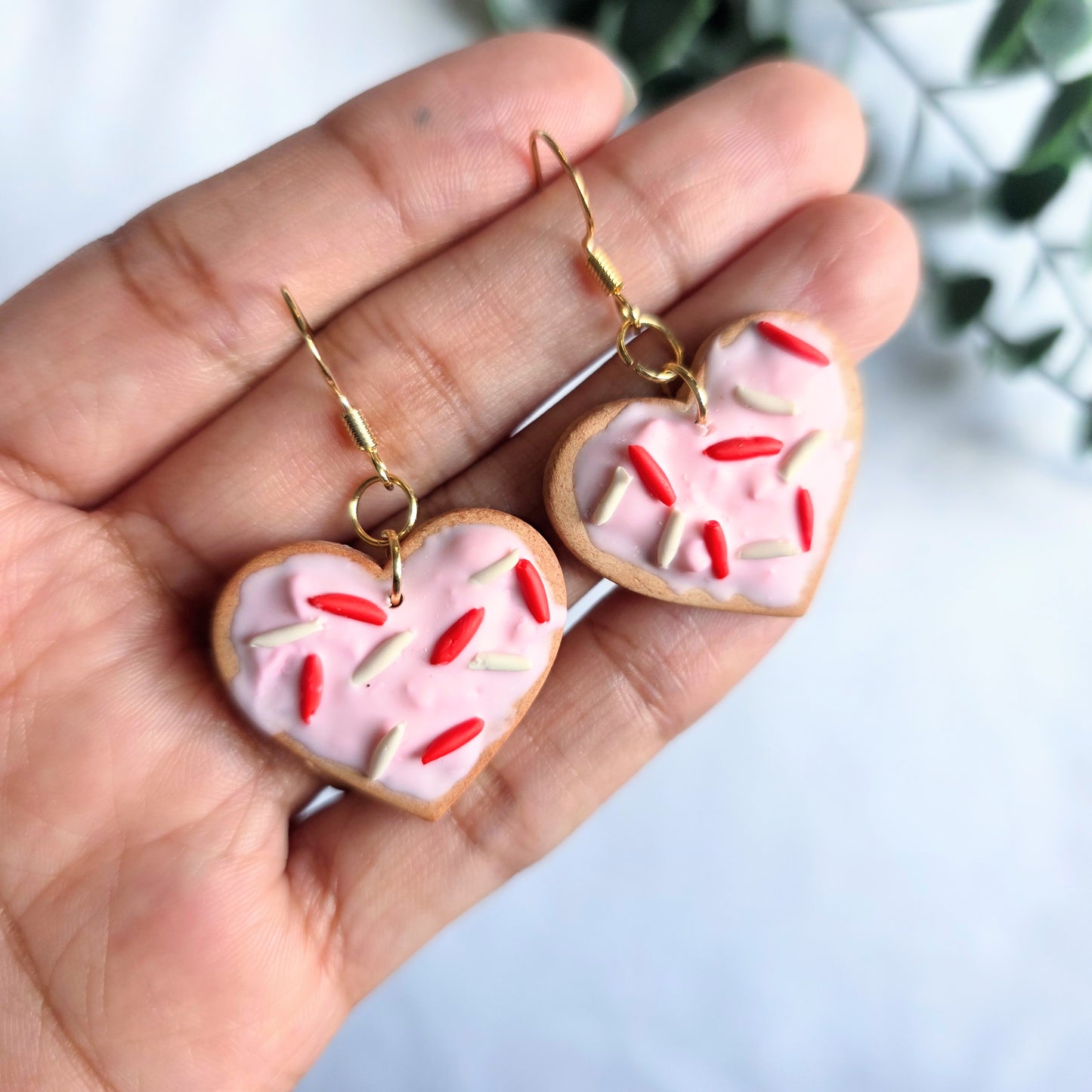 Pink Heart Dangle Earrings – Handmade Polymer Clay Valentine Jewelry