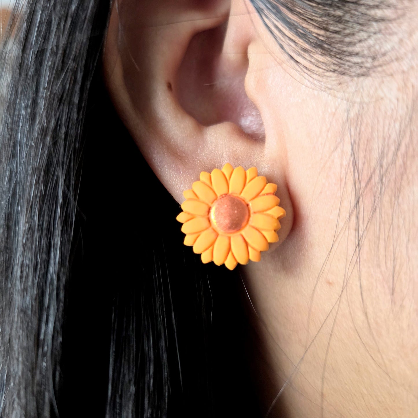 Sunflower Stud Earrings – Handmade Polymer Clay Floral Jewelry