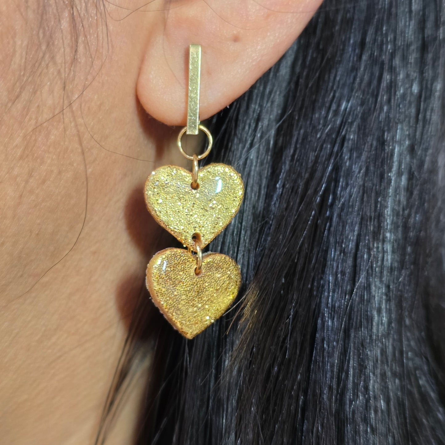 Red Glitter Heart Earrings | Handmade Polymer Clay Valentine’s Day Dangle Earrings