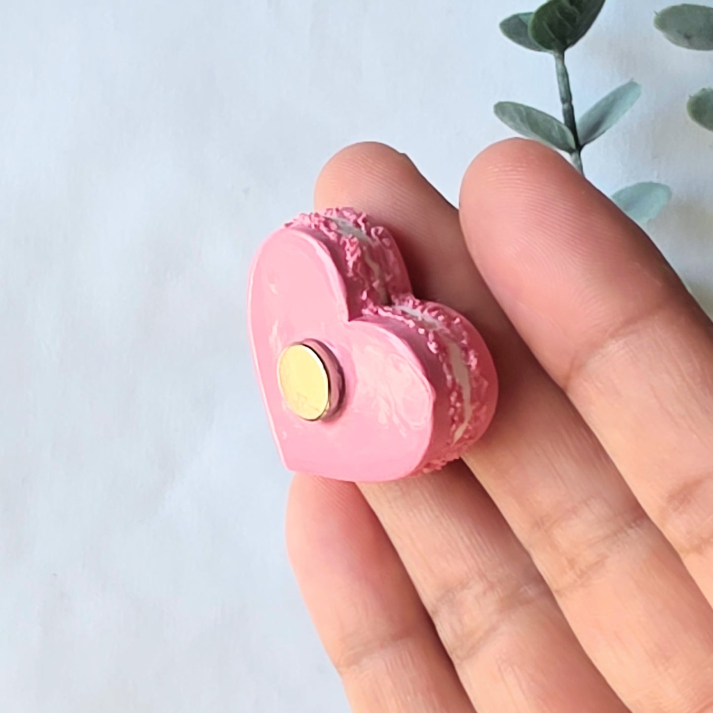 Pink Heart Polymer Clay Magnet – Handmade Glossy Heart Decor
