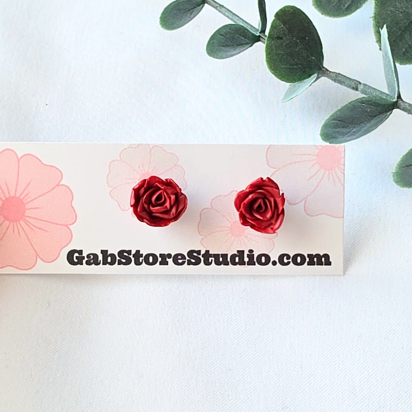 Red Rose Stud Earrings