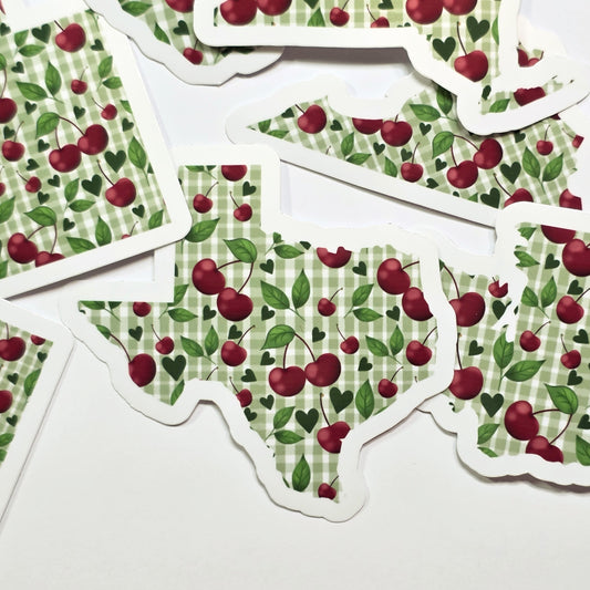 Cherry Gingham USA State Stickers – Choose Any State – Laminated Water Resistant Vinyl – Handmade
