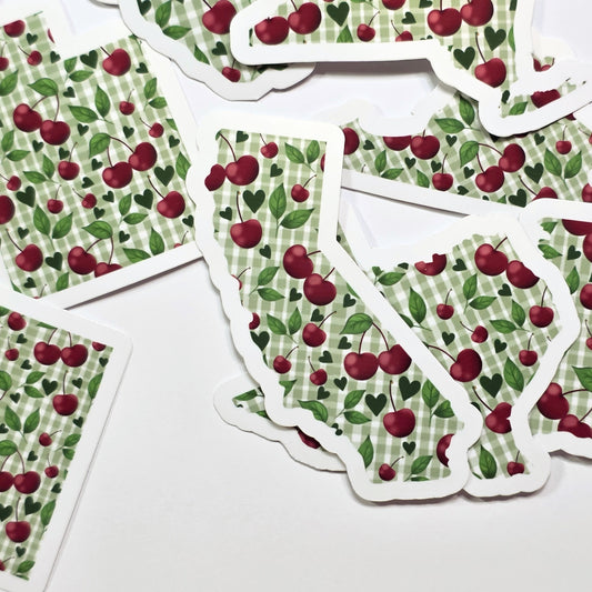 Cherry Gingham USA State Stickers – Choose Any State – Laminated Water Resistant Vinyl – Handmade