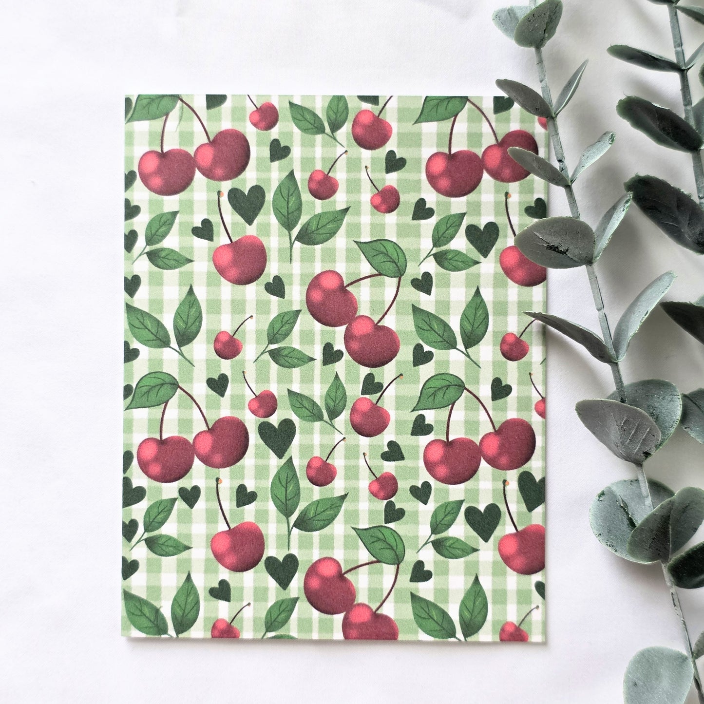 Cherry Gingham Greeting Card | Cute Cherry Card