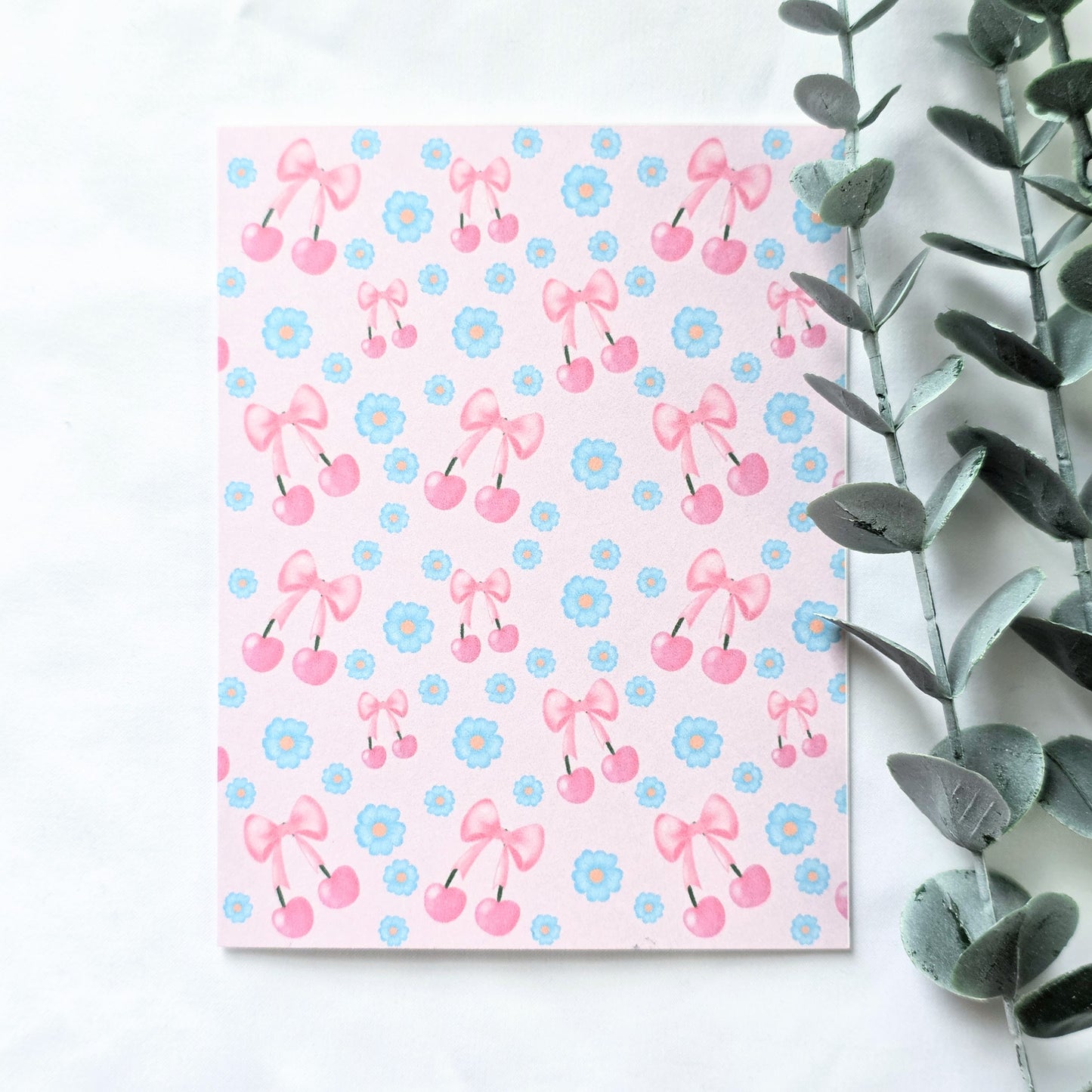 Pink Cherry Bow Greeting Card | Cute Coquette Card