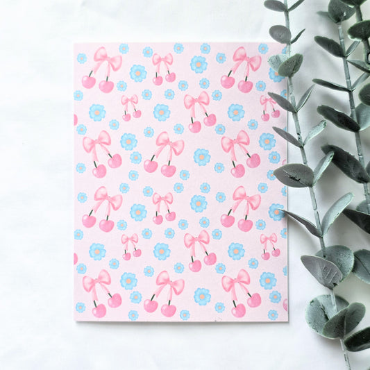Pink Cherry Bow Greeting Card | Cute Coquette Card