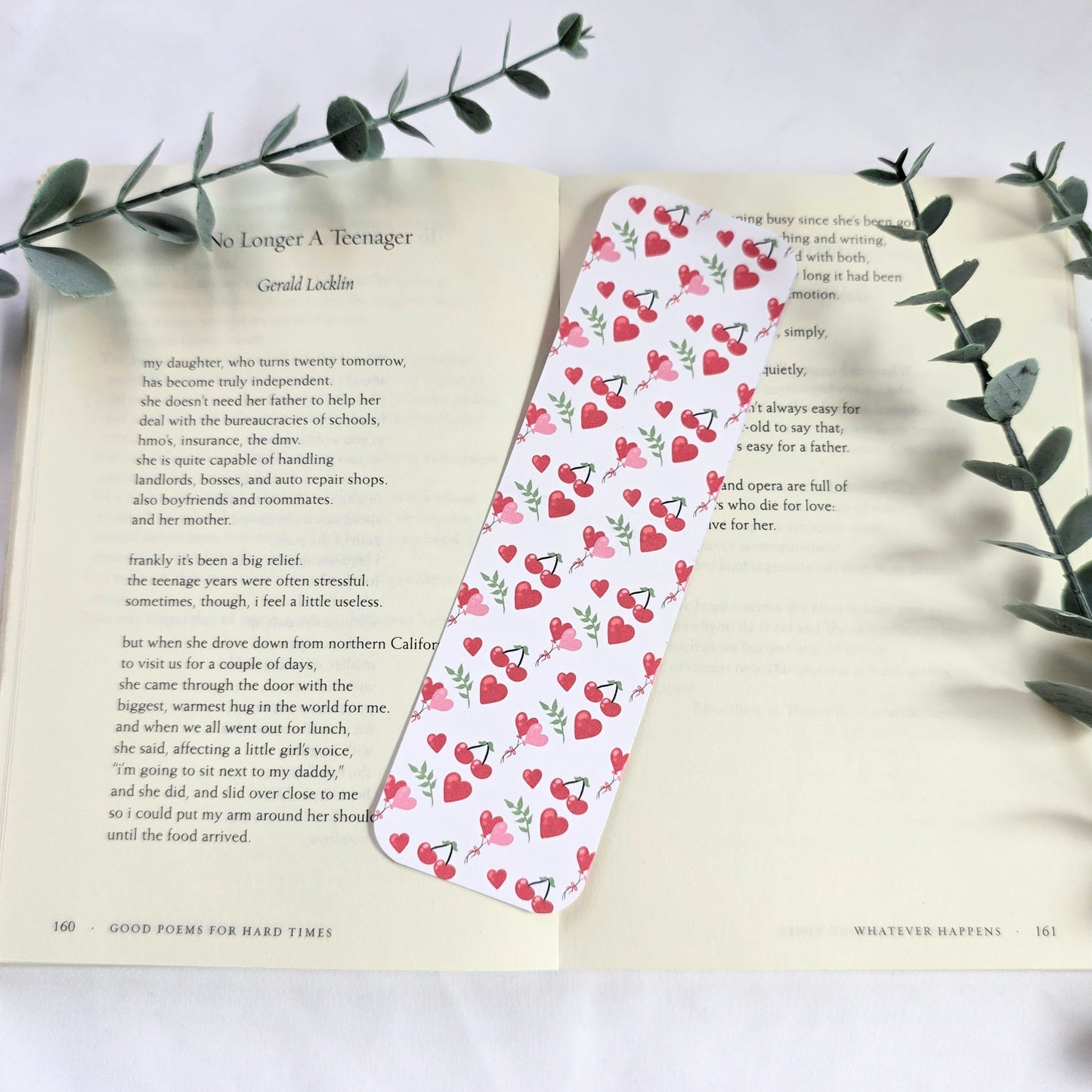 Cherries and Heart Balloons Bookmark | Cute Pattern Bookmark for Readers