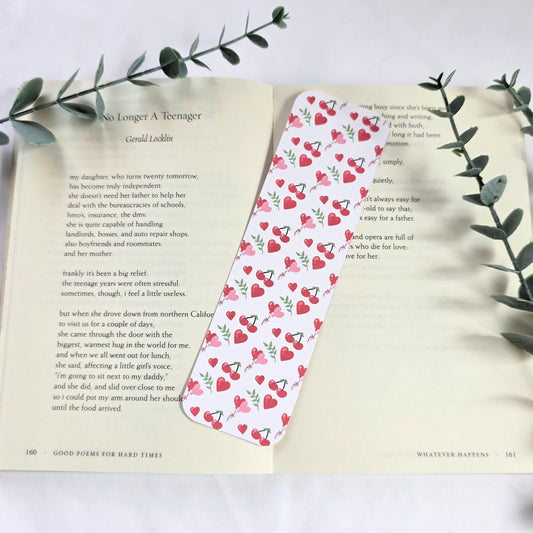 Cherries and Heart Balloons Bookmark | Cute Pattern Bookmark for Readers