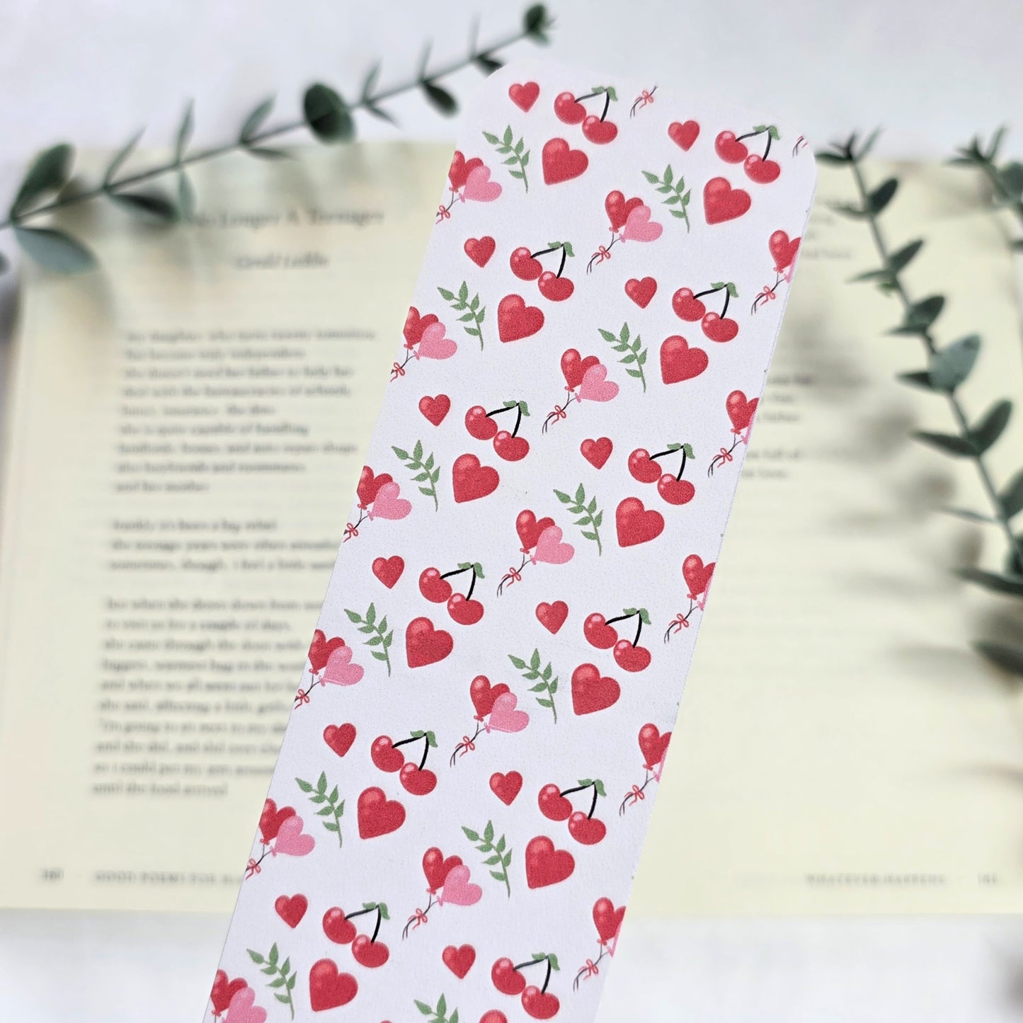Cherries and Heart Balloons Bookmark | Cute Pattern Bookmark for Readers