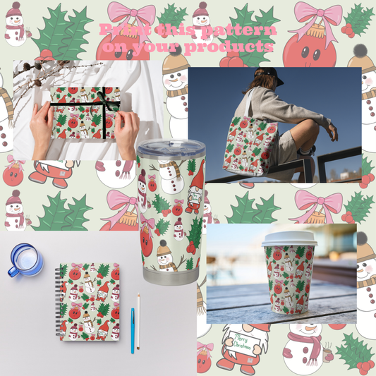 Christmas Snowmen & Ornaments | 12x12 PNG Seamless File