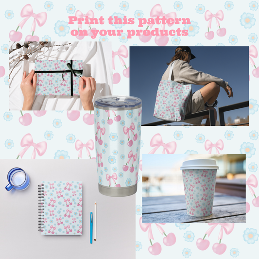 Cherries and Flowers | 12x12 PNG Seamless File