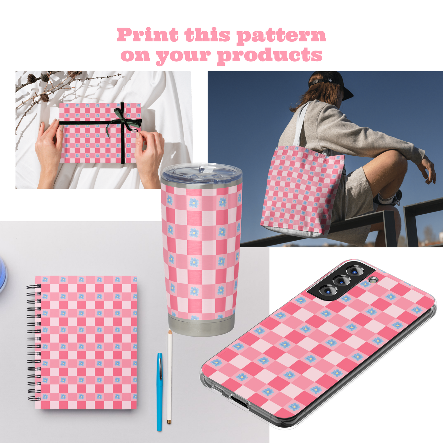 Floral Plaid | 12x12 PNG Seamless File