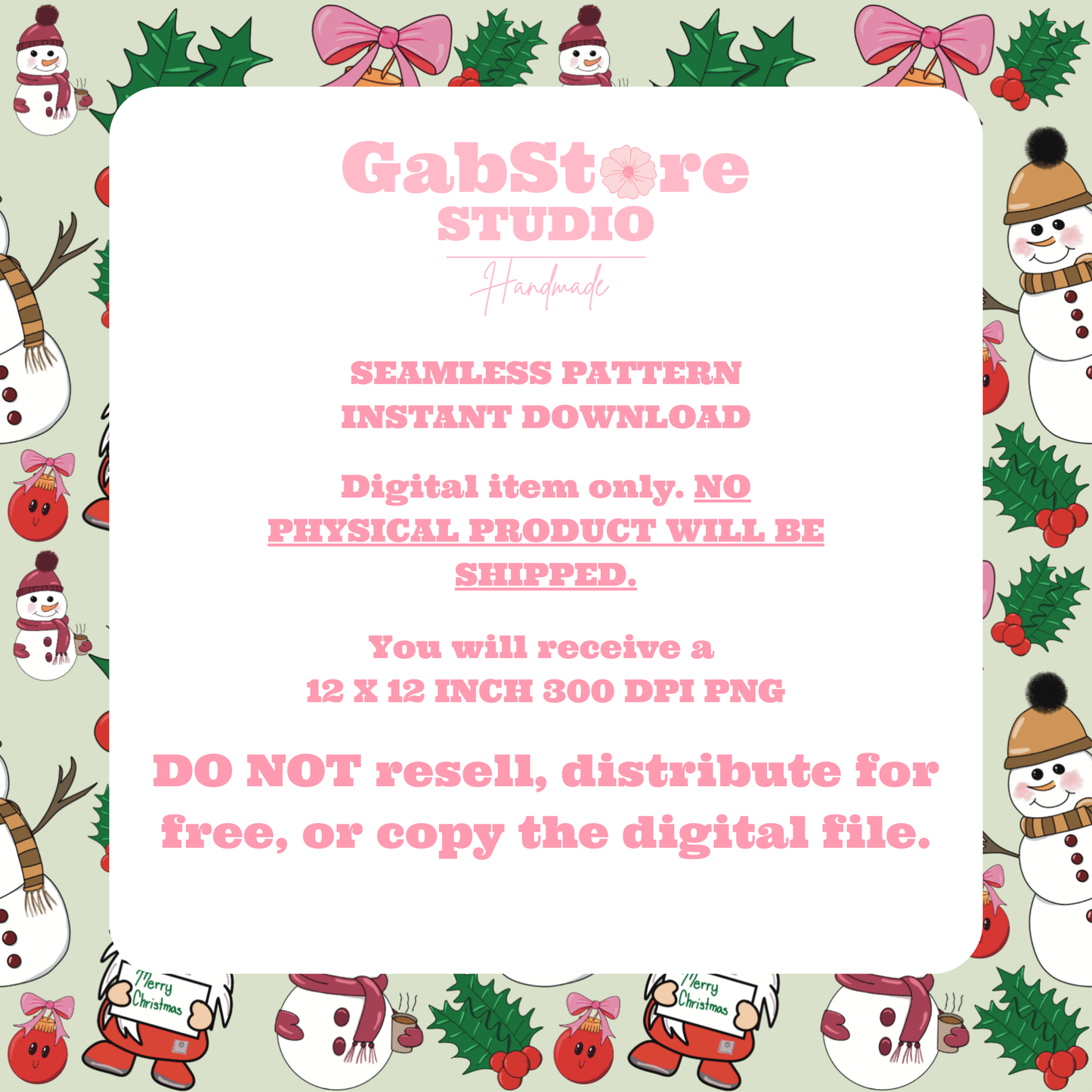 Christmas Snowmen & Ornaments | 12x12 PNG Seamless File