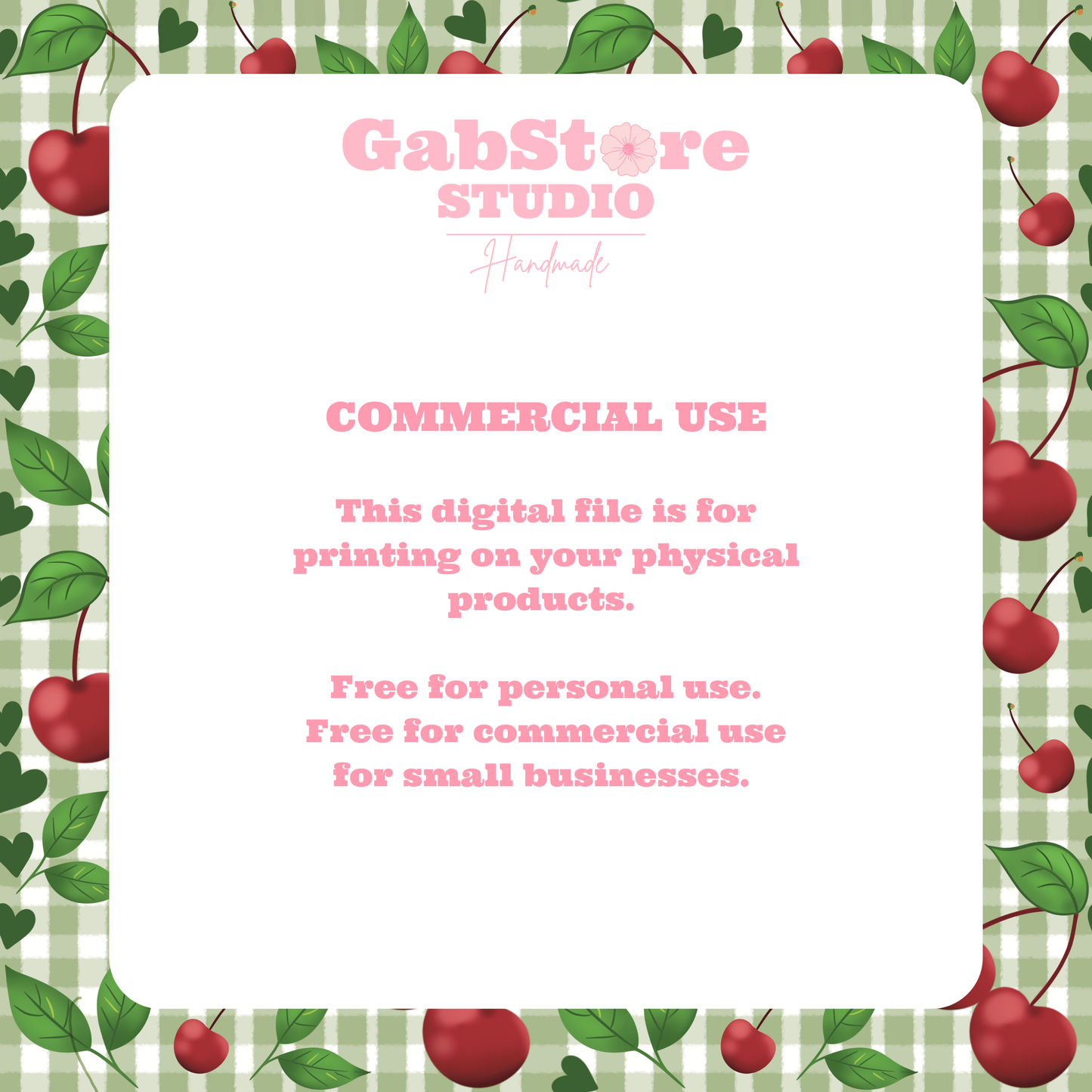Green Gingham Cherries | 12x12 PNG Seamless File