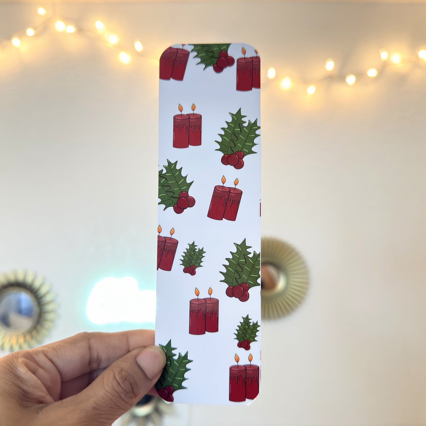 Christmas Candles and Holly Bookmark