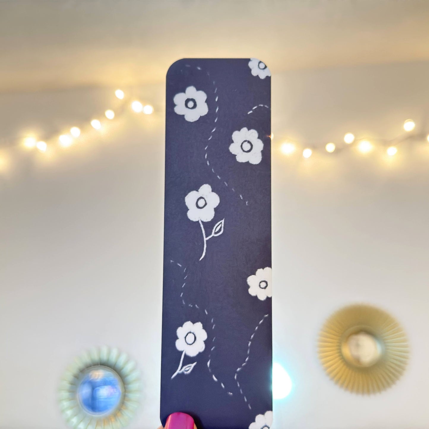 Black with White Flowers Bookmark