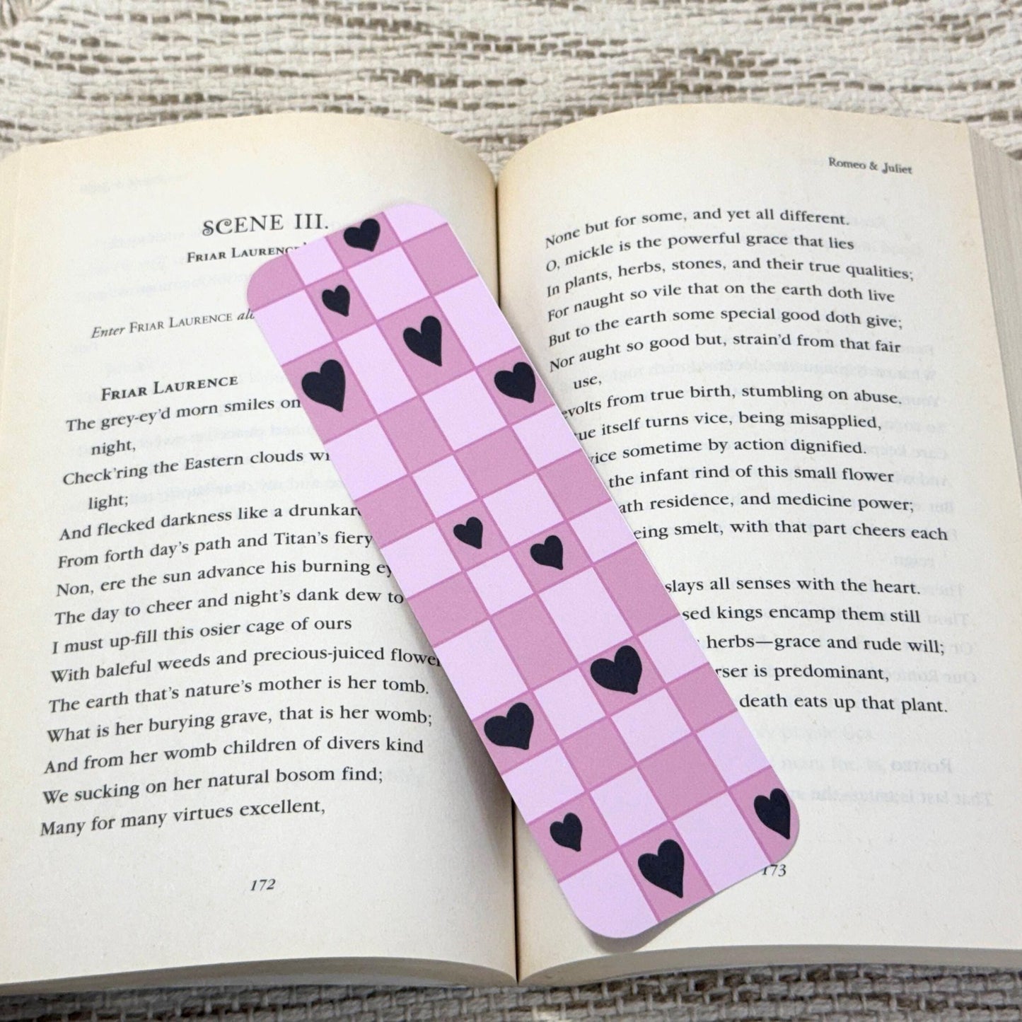 Pink Plaid with Black Hearts Bookmark