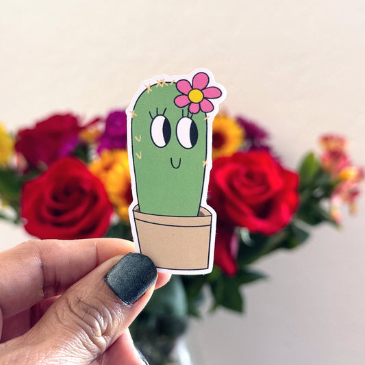 Cute Cactus with Flower Vinyl Sticker