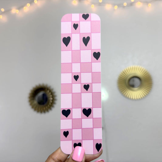 Pink Plaid with Black Hearts Bookmark