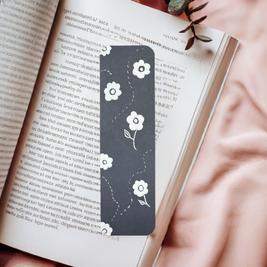 Black with White Flowers Bookmark