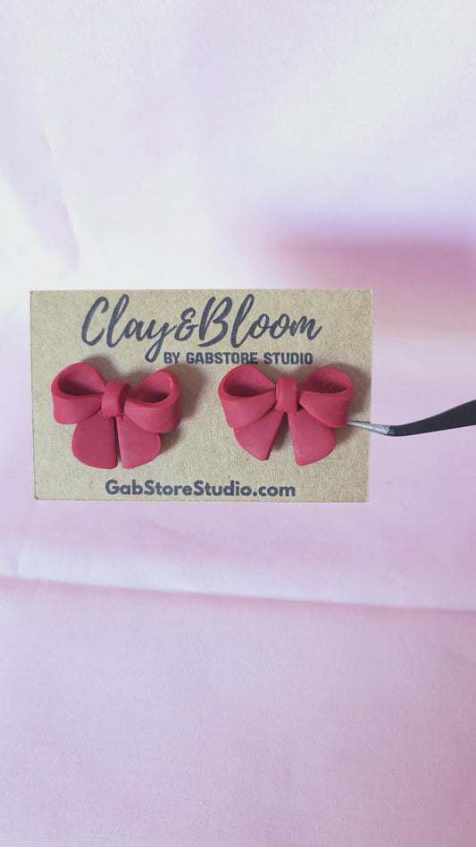 Red Bow Polymer Clay Earrings