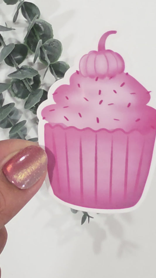 Pink Cupcake w/Pumpkin | Vinyl Sticker