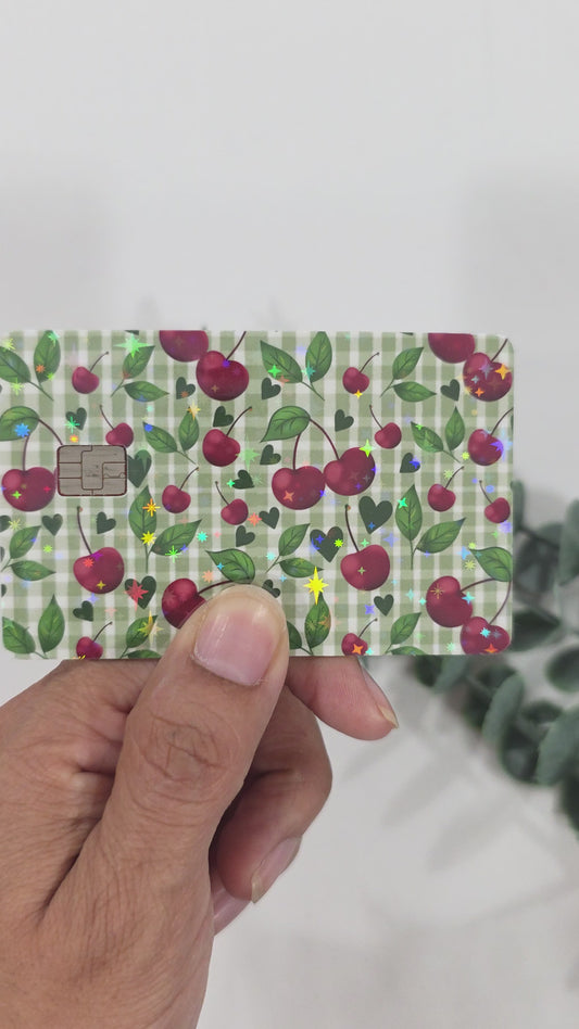 Cherry Gingham Credit Card Sticker – Sparkle Holographic Card Skin